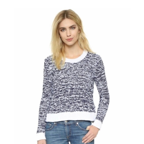 Rag & Bone Marley chuncky knit Cropped Crew Neck Navy blue/white Sweater Sz L - Picture 1 of 7